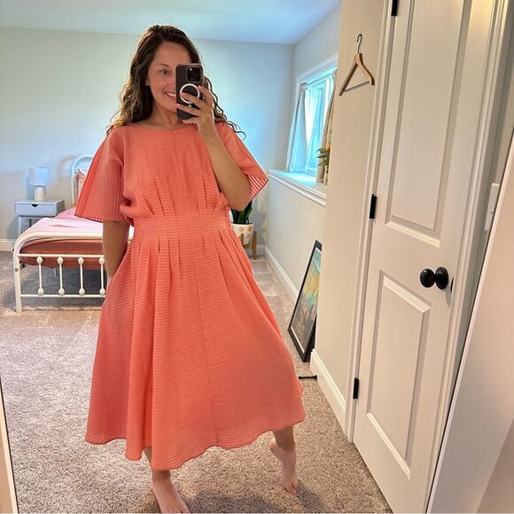 Club Monaco Pink Seersucker Short Sleeve Maxi Dress 12 - Picture 5 of 14